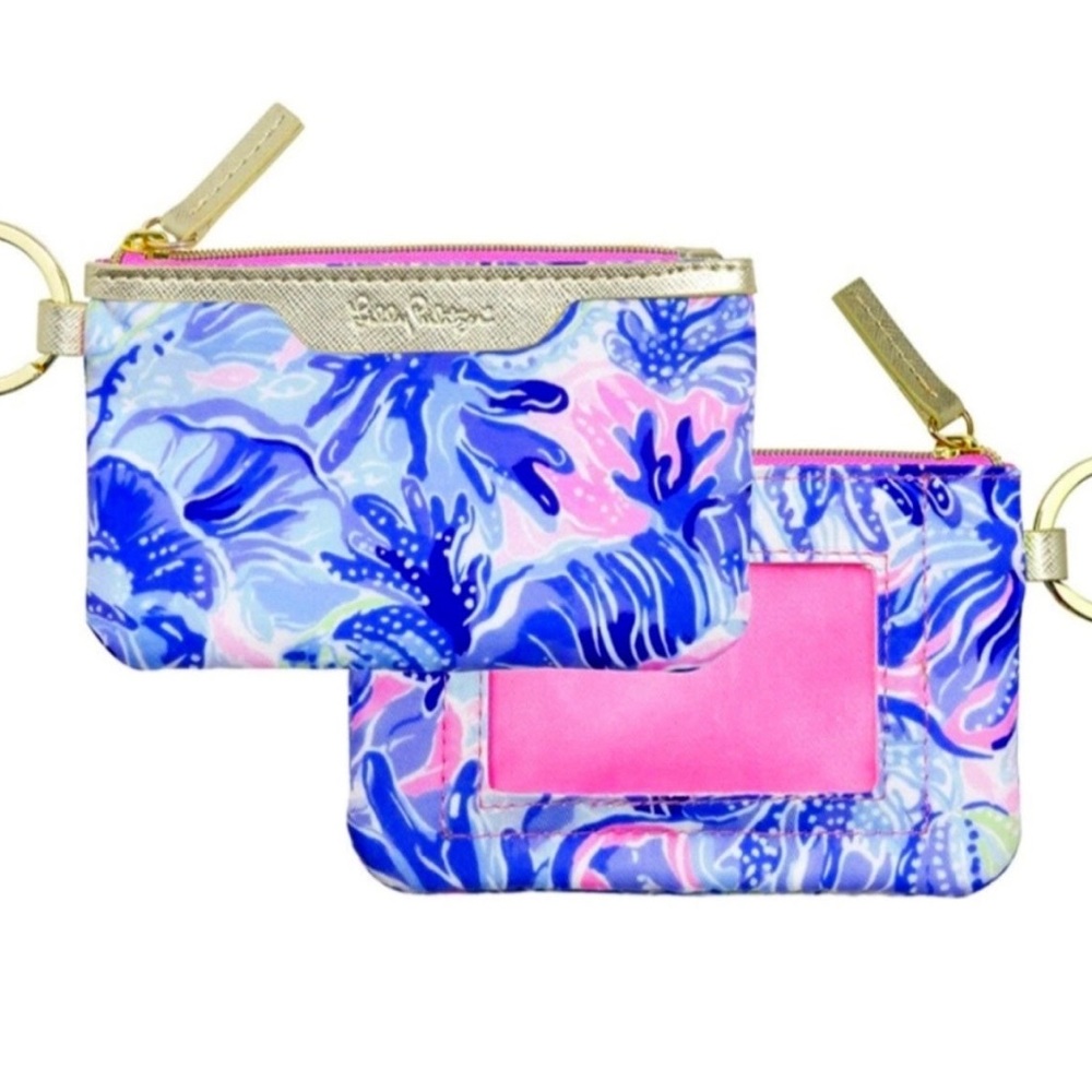 New Lilly Pulitzer ID Case Keychain Wallet Zip Close Cute Durable Card Holder